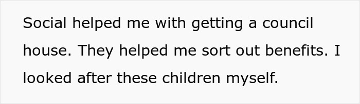Text excerpt about social services helping with housing and benefits while raising children after mom abandons them. Text excerpt about social services helping with housing and benefits while raising children after mom abandons them.