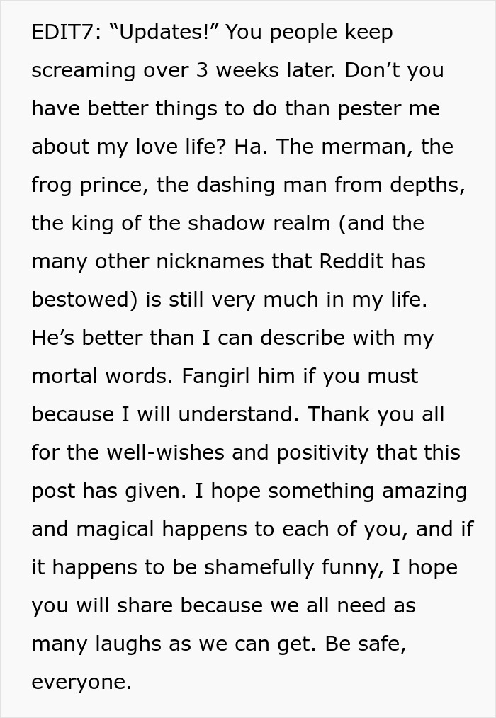 Text post expressing gratitude and updates about the lady who wrongly tries to save an elite military diver. Text post expressing gratitude and updates about the lady who wrongly tries to save an elite military diver.