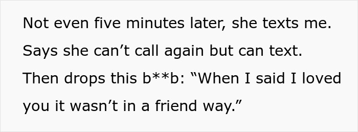 Text message describing a lady rejecting a bestie’s love confession before he starts dating another girl. Text message describing a lady rejecting a bestie’s love confession before he starts dating another girl.
