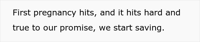 Text image with a quote about first pregnancy hitting hard and starting to save, related to tummy tuck savings. Text image with a quote about first pregnancy hitting hard and starting to save, related to tummy tuck savings.