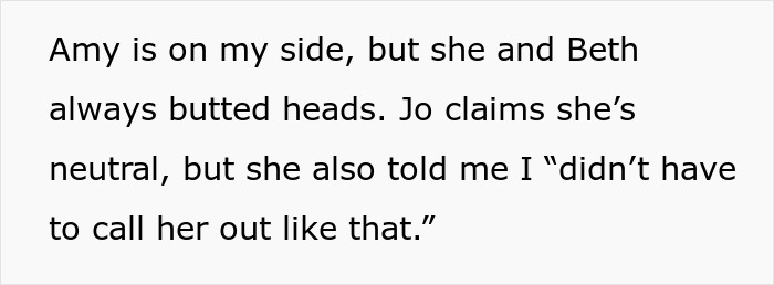 Text excerpt showing a sister revealing conflict about a dead brother lie involving Amy, Beth, and Jo’s opinions.
