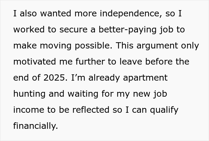 Text excerpt about gaining independence, securing a better-paying job, and preparing to move for financial qualification. Text excerpt about gaining independence, securing a better-paying job, and preparing to move for financial qualification.