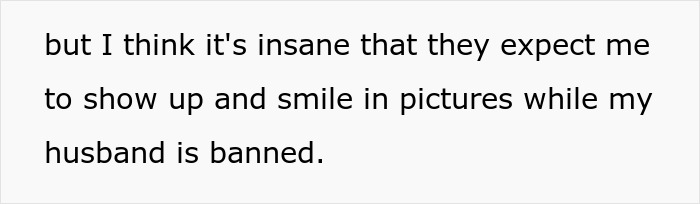 Text screenshot showing a comment about smiling in pictures while a husband is banned, related to man mocking brother-in-law. Text screenshot showing a comment about smiling in pictures while a husband is banned, related to man mocking brother-in-law.