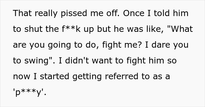 Text excerpt showing someone describing an annoying toxic friend photographer provoking conflict and insults.