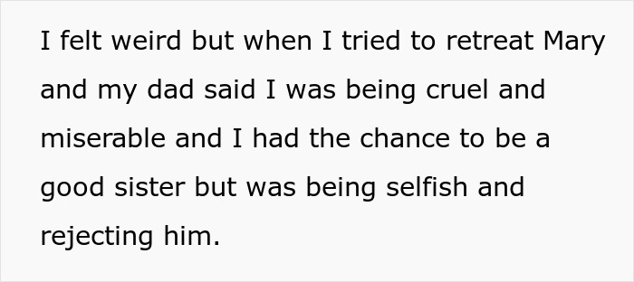 Text excerpt from a tense family conversation involving an 11-year-old girl, stepsister, and father refusing to seek help.