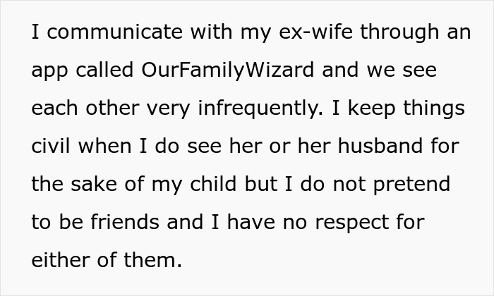Man communicates with ex-wife through app, keeping interactions civil but distant after she left him for another man. Man communicates with ex-wife through app, keeping interactions civil but distant after she left him for another man.