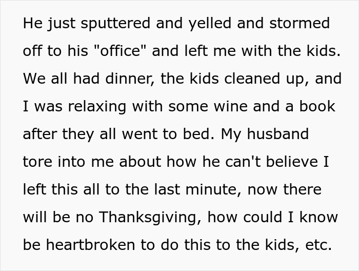 Woman upset as husband assumes she planned Thanksgiving when she never did, causing tension and disappointment at home. Woman upset as husband assumes she planned Thanksgiving when she never did, causing tension and disappointment at home.
