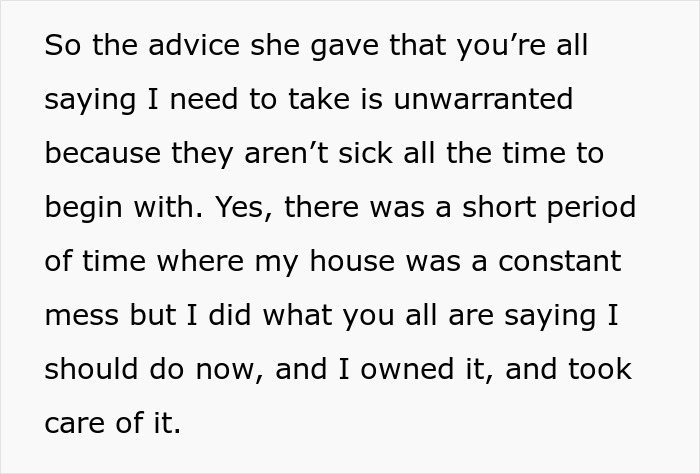 Text excerpt showing a mom explaining how she owned and took care of a messy house despite being exhausted and shamed by her bestie. Text excerpt showing a mom explaining how she owned and took care of a messy house despite being exhausted and shamed by her bestie.