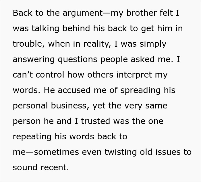 Text passage about a brother-sister argument involving accusations and twisted words during a family conflict. Text passage about a brother-sister argument involving accusations and twisted words during a family conflict.