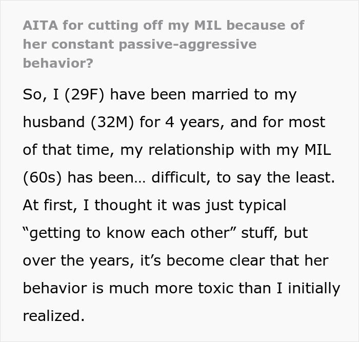 Text excerpt about a daughter-in-law deciding to cut off her rude mother-in-law after years of toxic behavior and conflict. Text excerpt about a daughter-in-law deciding to cut off her rude mother-in-law after years of toxic behavior and conflict.