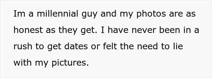 Text post with a millennial guy stating his photos are honest and he doesn't lie online, referencing gym influencer lies. Text post with a millennial guy stating his photos are honest and he doesn't lie online, referencing gym influencer lies.