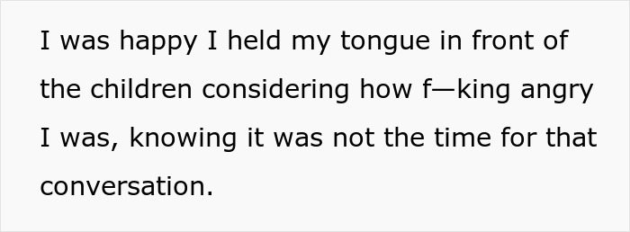 Text showing a person holding their tongue in anger at a daycare, avoiding conflict in front of children.