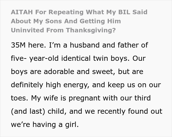 Text excerpt from a story about a man banned from Thanksgiving after upsetting his brother-in-law’s wife with his theory.