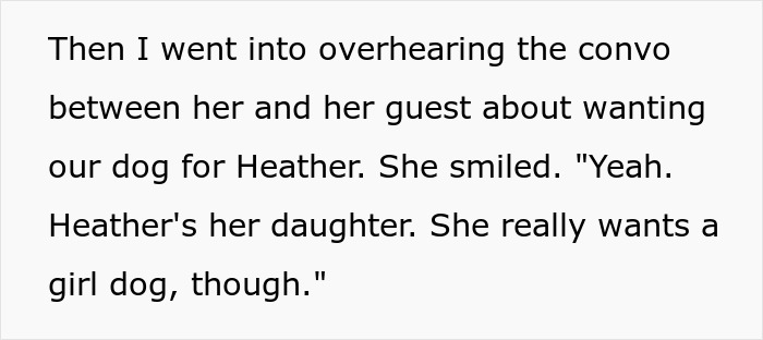 Text excerpt discussing an elderly lady allegedly planning to steal neighbor’s dog for her friend’s daughter. Text excerpt discussing an elderly lady allegedly planning to steal neighbor’s dog for her friend’s daughter.