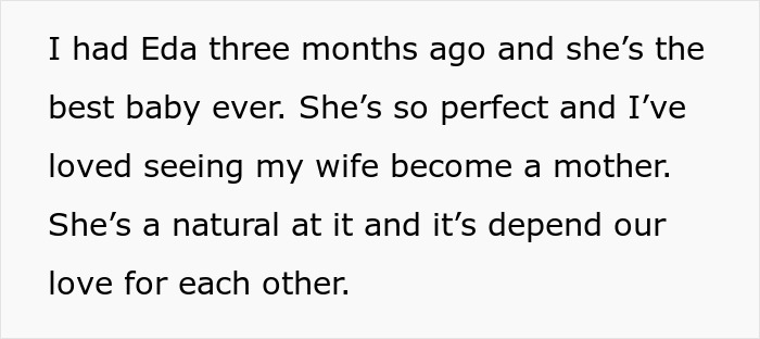 Text discussing a new mother describing her baby three months after birth and her wife's natural parenting skills. Text discussing a new mother describing her baby three months after birth and her wife's natural parenting skills.