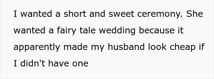 Text excerpt discussing a fairy tale wedding and a mother-in-law trying to be the center of attention during a wedding. Text excerpt discussing a fairy tale wedding and a mother-in-law trying to be the center of attention during a wedding.