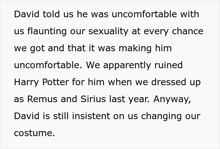 Text excerpt about discomfort and fragile masculinity causing tension over Halloween costumes in a relationship. Text excerpt about discomfort and fragile masculinity causing tension over Halloween costumes in a relationship.