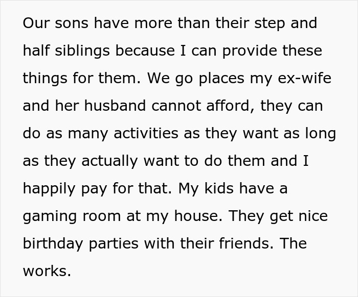 Text excerpt about a father providing for his kids with trips and birthday parties, relating to cheater wants rich ex. Text excerpt about a father providing for his kids with trips and birthday parties, relating to cheater wants rich ex.