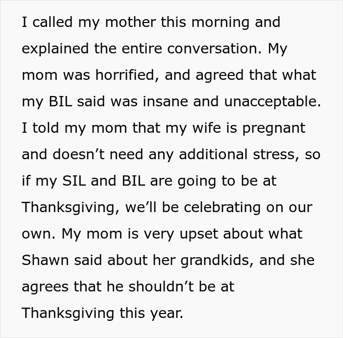 Text excerpt describing a man banned from Thanksgiving after upsetting his brother-in-law’s wife with a controversial theory.