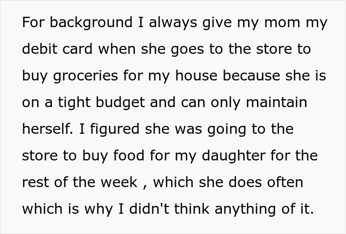 Text excerpt about a single mom managing tight budget and grocery shopping, highlighting financial strain and support needs. Text excerpt about a single mom managing tight budget and grocery shopping, highlighting financial strain and support needs.