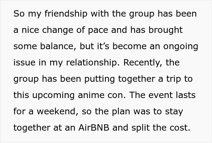 Text about a relationship issue where a girlfriend doesn’t want her boyfriend going on a trip with a female friend. Text about a relationship issue where a girlfriend doesn’t want her boyfriend going on a trip with a female friend.