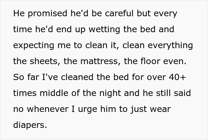 Wife cleans bed over 40 times as husband refuses to wear diapers or use catheter, causing ongoing nighttime struggles. Wife cleans bed over 40 times as husband refuses to wear diapers or use catheter, causing ongoing nighttime struggles.