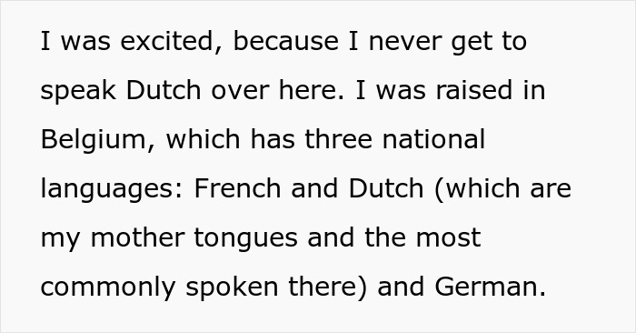 Text about a woman speaking Dutch to a new colleague, embarrassing her by claiming to know the language well. Text about a woman speaking Dutch to a new colleague, embarrassing her by claiming to know the language well.