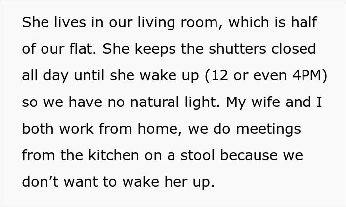 Alt text: Homeless friend moves in with couple, stays in their living room, causes tension while mooching off them for months.