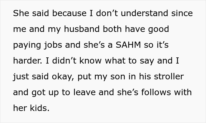 Text excerpt showing a woman describes believing friend’s wallet excuse, later realizing she was duped without thanks.