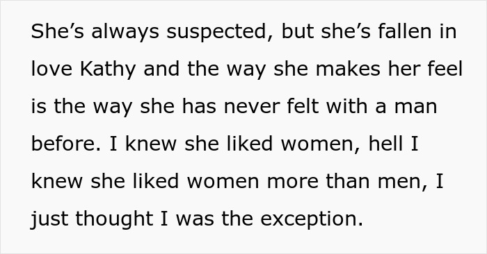 Text excerpt showing a man learning his fiancée is in love with her friend, questioning his role as a placeholder. Text excerpt showing a man learning his fiancée is in love with her friend, questioning his role as a placeholder.