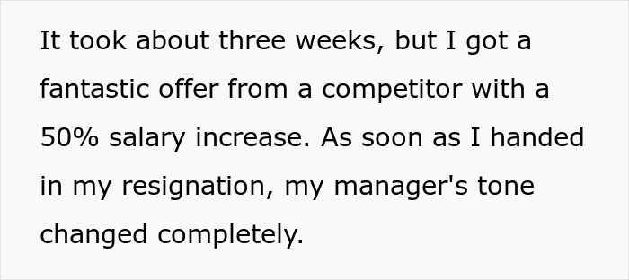 Text excerpt showing a resignation story highlighting an easily replaceable employee who lost a big client. Text excerpt showing a resignation story highlighting an easily replaceable employee who lost a big client.