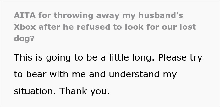 Text conversation about throwing away husband's Xbox after he ignores lost dog, highlighting manchild playing games. Text conversation about throwing away husband's Xbox after he ignores lost dog, highlighting manchild playing games.
