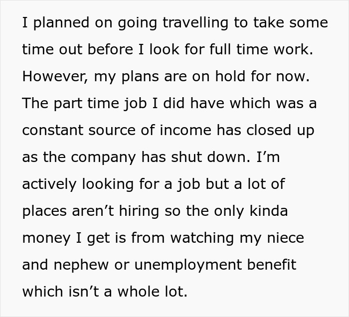 Woman reacts angrily to brother’s live-in nanny job offer with unreasonable demands and refuses to accept it. Woman reacts angrily to brother’s live-in nanny job offer with unreasonable demands and refuses to accept it.