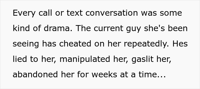 Text excerpt describing repeated relationship drama, manipulation, and gaslighting by a woman’s partner in ongoing conflicts. Text excerpt describing repeated relationship drama, manipulation, and gaslighting by a woman’s partner in ongoing conflicts.