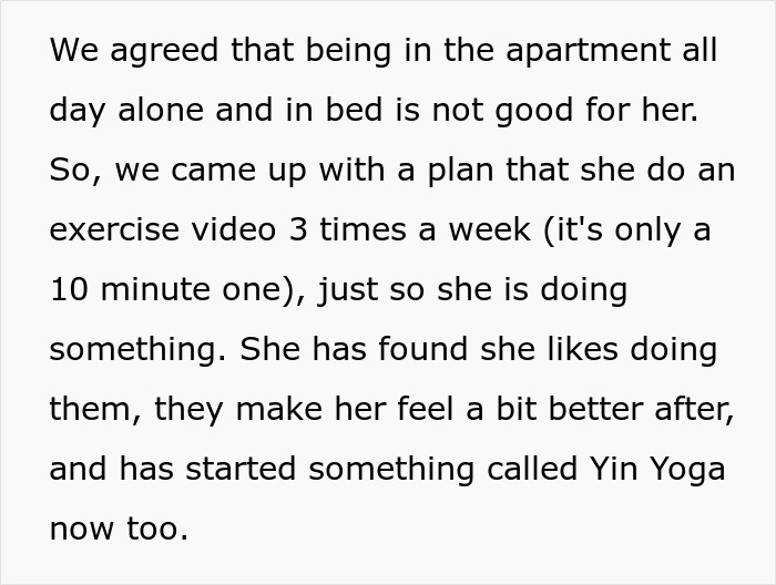Text discussing a plan to improve depression symptoms by doing exercise videos and starting Yin Yoga for better mental wellness. Text discussing a plan to improve depression symptoms by doing exercise videos and starting Yin Yoga for better mental wellness.