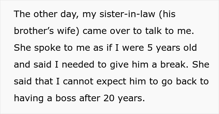 Text excerpt discussing a man refusing to get a job or have a boss after 20 years of business success fails. Text excerpt discussing a man refusing to get a job or have a boss after 20 years of business success fails.