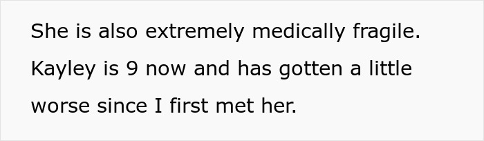 Text describing a medically fragile child with worsening condition, related to caregiver role preparation for disabled stepsister.