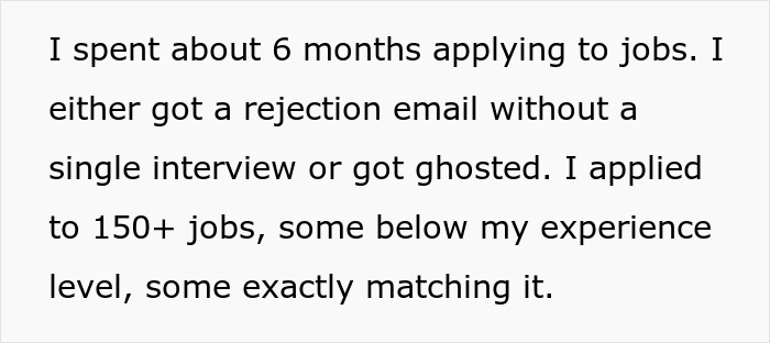 Text about spending six months applying to 150+ jobs with many rejections or being ghosted before changing name for more job offers. Text about spending six months applying to 150+ jobs with many rejections or being ghosted before changing name for more job offers.