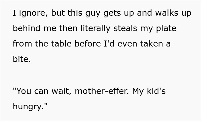 Man steals spicy chicken sandwich from stranger’s table claiming his kid is hungry, leading to chaotic aftermath when child vomits. Man steals spicy chicken sandwich from stranger’s table claiming his kid is hungry, leading to chaotic aftermath when child vomits.