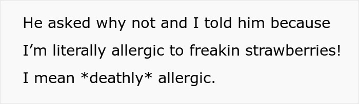 Teen telling dad about cake fail, explaining allergy to strawberries and emphasizing how serious the reaction is. Teen telling dad about cake fail, explaining allergy to strawberries and emphasizing how serious the reaction is.