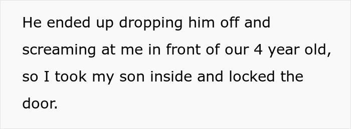 Text on a white background reads a mom describing a heated argument over refusal to drive drunk to pick up their 4-year-old child.