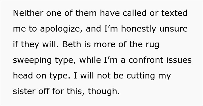 Text excerpt discussing unresolved family conflict and a sister revealed dead brother lie in personal communication.