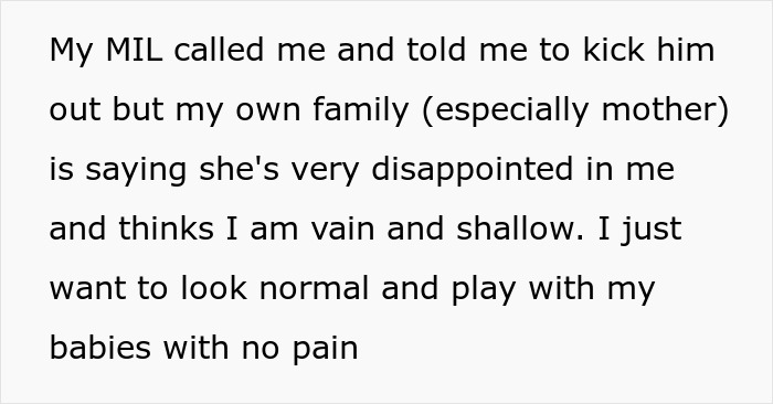 Text message about family disappointment after husband's surprise theft of woman's tummy tuck savings and her desire for normal life. Text message about family disappointment after husband's surprise theft of woman's tummy tuck savings and her desire for normal life.