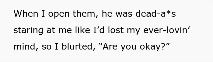 Text on a plain white background showing a humorous quote about a lady’s awkward attempt to save an elite military diver. Text on a plain white background showing a humorous quote about a lady’s awkward attempt to save an elite military diver.