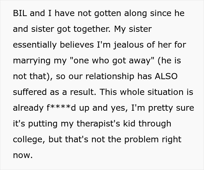 Text excerpt about a strained family relationship involving a brother-in-law and sister after a marriage issue.