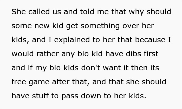 Text about woman prioritizing her bio kid over stepdaughters for heirlooms causing family conflict and stepmother frustration. Text about woman prioritizing her bio kid over stepdaughters for heirlooms causing family conflict and stepmother frustration.