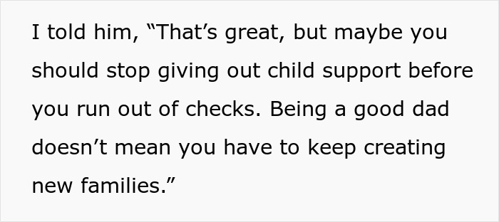 Text excerpt about woman calling out brother for having 4 kids with different women and child support concerns. Text excerpt about woman calling out brother for having 4 kids with different women and child support concerns.
