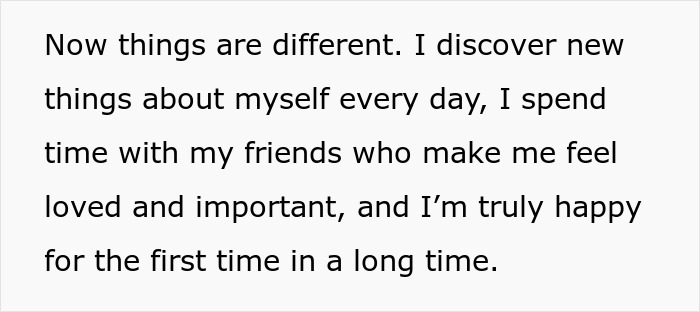Text describing personal growth and happiness after a relationship break every year, focusing on self-discovery and friendship.
