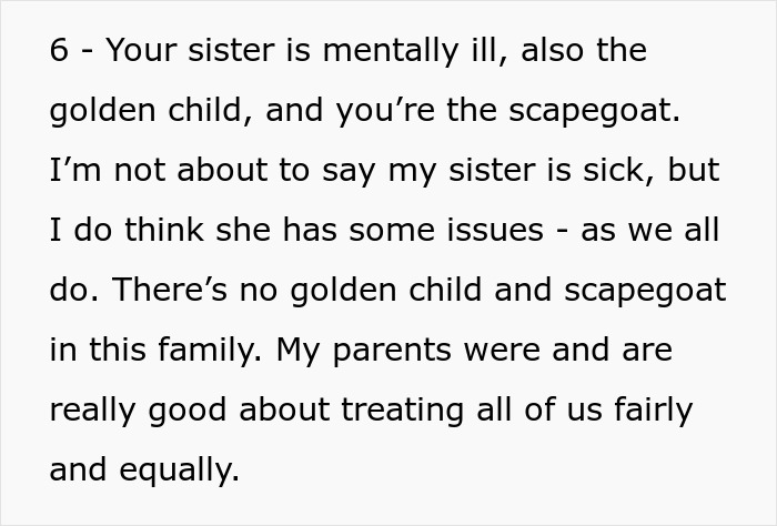 Text discussing family dynamics with a sister revealed dead and brother's lie affecting their relationships and fairness.