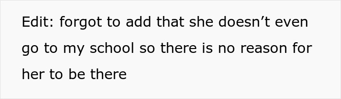 Text stating that the girlfriend doesn’t attend the boyfriend’s school and has no reason to be there, highlighting creepy behavior. Text stating that the girlfriend doesn’t attend the boyfriend’s school and has no reason to be there, highlighting creepy behavior.